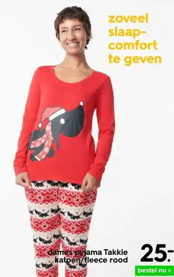 HEMA Dames pyjama takkie katoen/fleece rood aanbieding