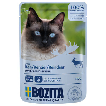 Zooplus 24x85g stukjes in saus pouch rendier bozita kattenvoer aanbieding