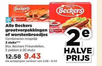 PLUS Alle beckers grootverpakkingen of worstenbroodjes aanbieding