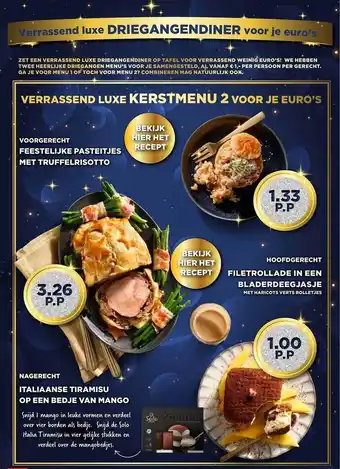 Vomar Voordeelmarkt Feestelijke pasteitjes met truffelrisotto of filetrollade in een bladerdeegjasje of italiaanse tiramisu op een bedje van mang aanbieding