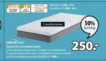 Jysk Dreamzone Gold F95 Schuimmatras 80x200 cm aanbieding