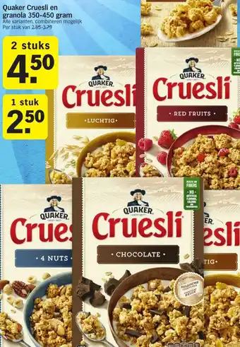 Albert Heijn Quaker Cruesli en granola 350-450g aanbieding