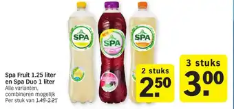 Albert Heijn Spa Fruit 1.25 liter en Spa Duo 1 liter aanbieding