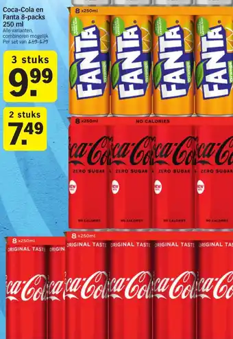 Albert Heijn Coca-Cola en Fanta 8-packs 250ml aanbieding