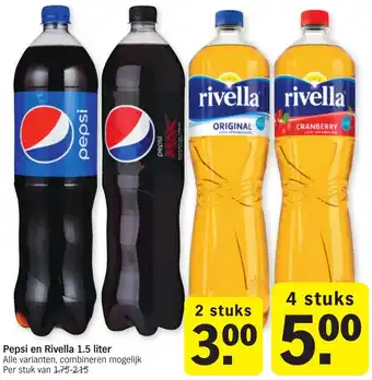 Albert Heijn Pepsi en Rivella 1.5 liter aanbieding