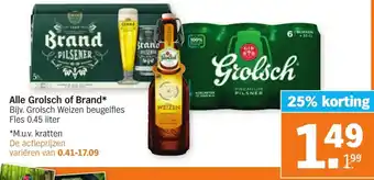 Albert Heijn Alle Grolsch of Brand 0.45 liter aanbieding