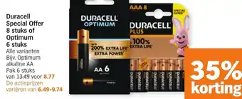 Albert Heijn Duracell Special offer 8 stuks of Optimum 6 stuks aanbieding