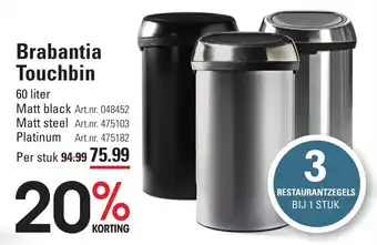 Sligro Brabantia Touchbin 60L aanbieding