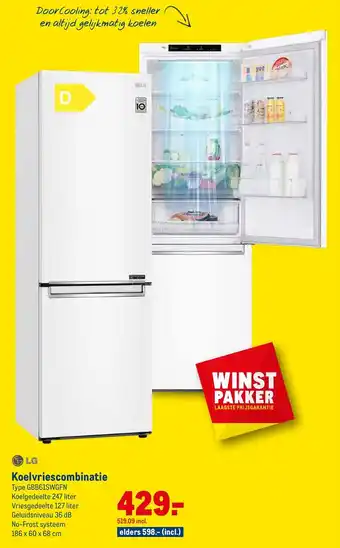 Makro LG Koel-/Vriescombinatie | GBB61SWGFN aanbieding