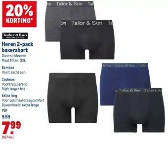 Makro Tailor & Son Heren boxershort 2-pack M-3XL aanbieding