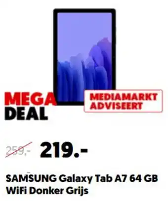 MediaMarkt Samsung Galaxy Tab A7 64GB WiFi donker grijs aanbieding