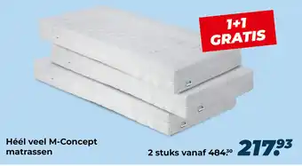 Beddenreus Heel veel M-concept matrassen 1+1 gratis 2 stuks aanbieding