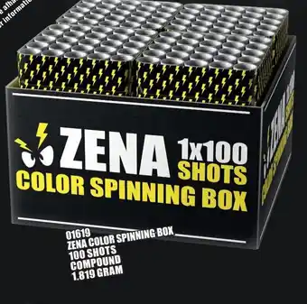 Vuurwerk Maximaal Zena color spinning box 100 shots compound 1.819 gram aanbieding