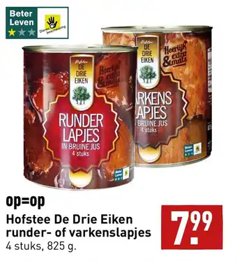 ALDI Hofstee de drie eiken runder- of varkenslapjes 825g aanbieding