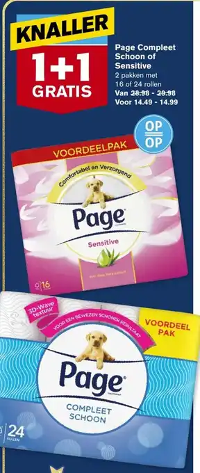 Hoogvliet Page Compleet Schoon of Sensitive 1+1 gratis aanbieding