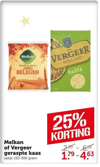 Coop Melkan of Vergeer geraspte kaas aanbieding