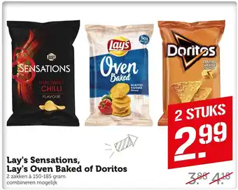 Coop Lay's Sensations, Lay's Oven Baked of Doritos 2 stuks aanbieding