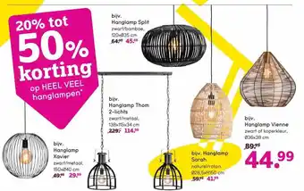 Leen Bakker Hanglamp split, hanglamp thom 2-lichts, hanglamp xavier, hanglamp sarah of hanglamp vienne aanbieding