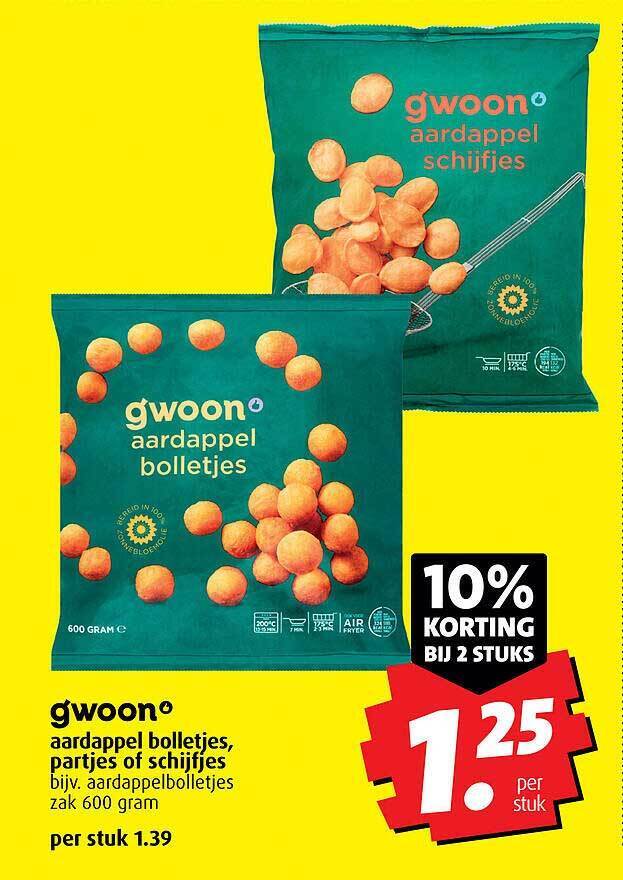 Gwoon aardappel bolletjes, partjes of schijfjes aanbieding bij Boni