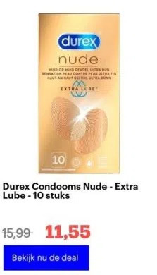 Bol.com Durex condooms nude - extra lube - 10 stuks aanbieding