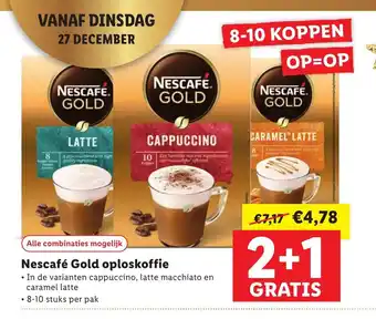 Lidl Nescafe Gold oploskoffie 8-10 stuks per pak aanbieding