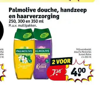 Kruidvat Palmolive douche, handzeep en haarverzorging 250, 300 en 350 ml aanbieding