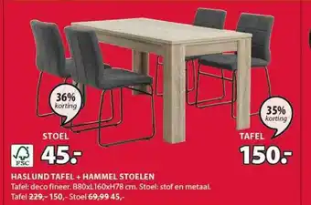 Jysk Haslund tafel + hammel stoelen aanbieding