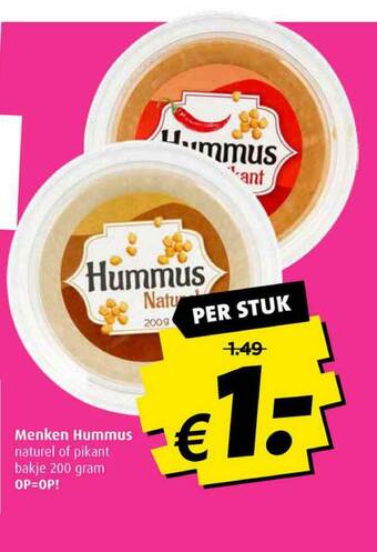 Boni Menken hummus naturel of pikant 200 gram aanbieding