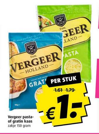 Boni Vergeer pasta- of gratin kaas 150 gram aanbieding