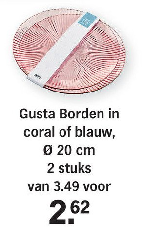 Albert Heijn Gusta Borden in coral of blauw, Ø 20 cm aanbieding