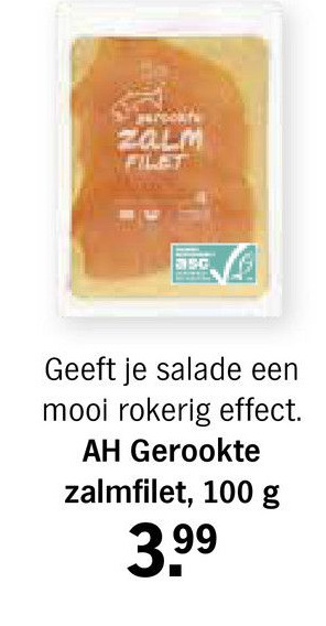 Albert Heijn AH Gerookte zalmfilet, 100 g aanbieding