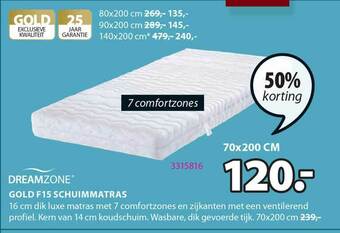 Jysk Dreamzone gold f15 schuimmatras 70x200 cm aanbieding