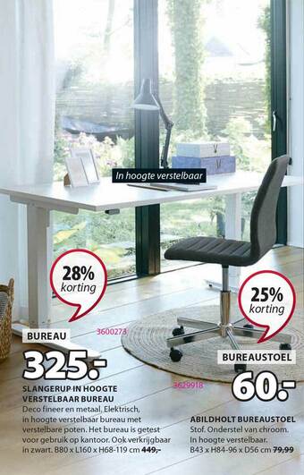 Jysk Slangerup in hoogte verstelbaar bureau of abildholt bureaustoel aanbieding
