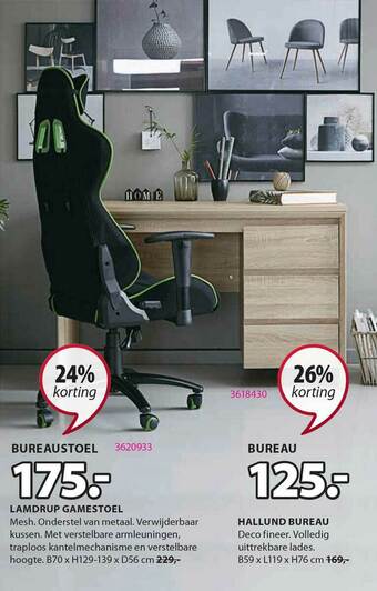 Jysk Lamdrup gamestoel of hallund bureau aanbieding