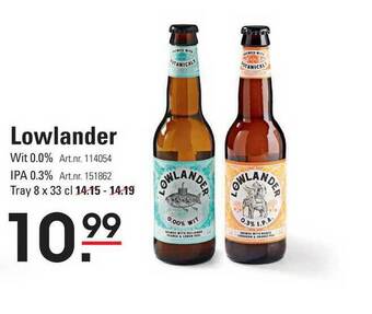 Sligro Lowlander wit 0.0% of ipa 0.3% aanbieding