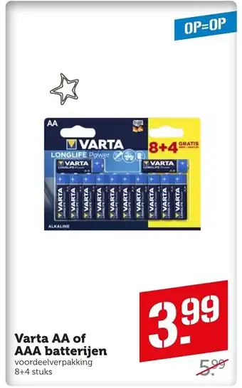 Coop Varta AA of AAA batterijen aanbieding