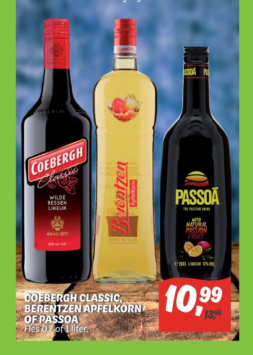 Coebergh Classic, berentzen apfelkorn of passoa aanbieding bij Dekamarkt