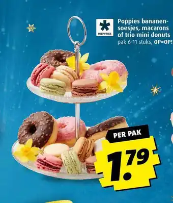 Boni Poppies bananen soesjes, macarons of trio mini donuts aanbieding