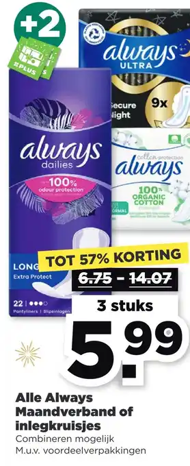 PLUS Alle always maandverband of inlegkruisies aanbieding