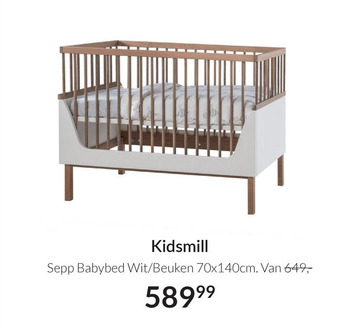 Babypark Kidsmill Sepp Babybed Wit/Beuken 7Ox140cm aanbieding