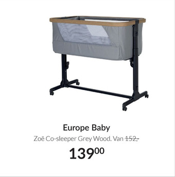 Babypark Europe Baby Zoë Co-sleeper Grey Wood aanbieding