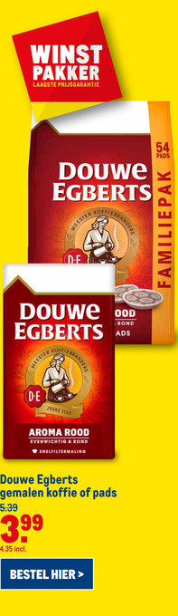 Makro Douwe Egberts gemalen koffie of pads aanbieding