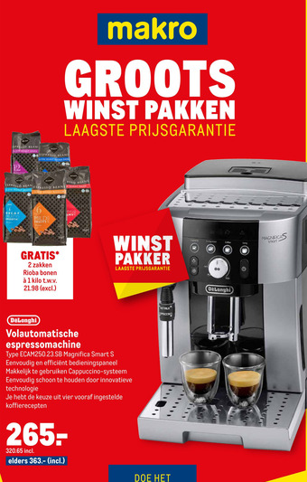 Makro DeLonghi Volautomatische espressomachine aanbieding
