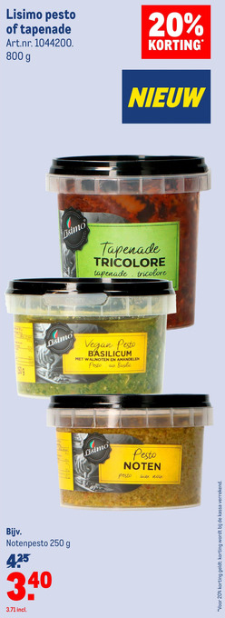 Makro Lisimo pesto of tapenade aanbieding