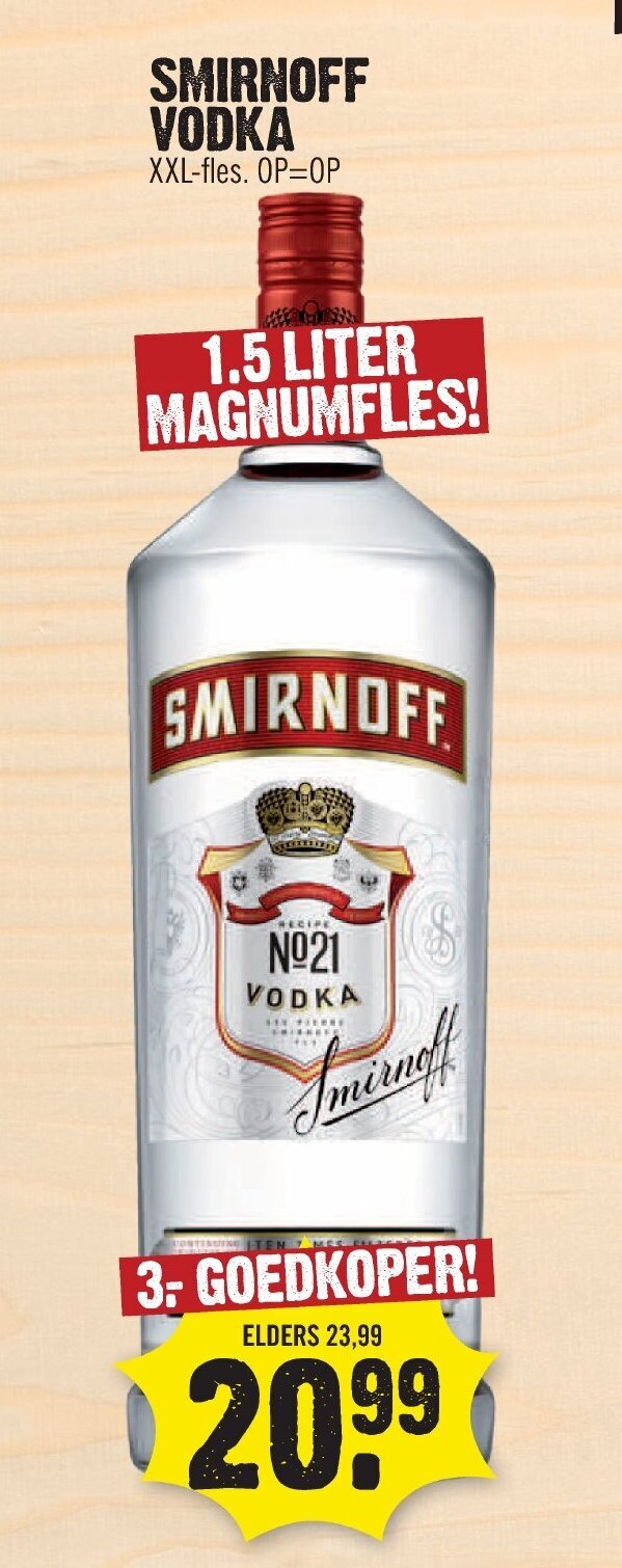Smirnoff Vodka XXLfles 1.5 liter aanbieding bij Super Dirck 3