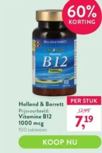 Holland & Barrett Vitamine B12 100 tabletten aanbieding