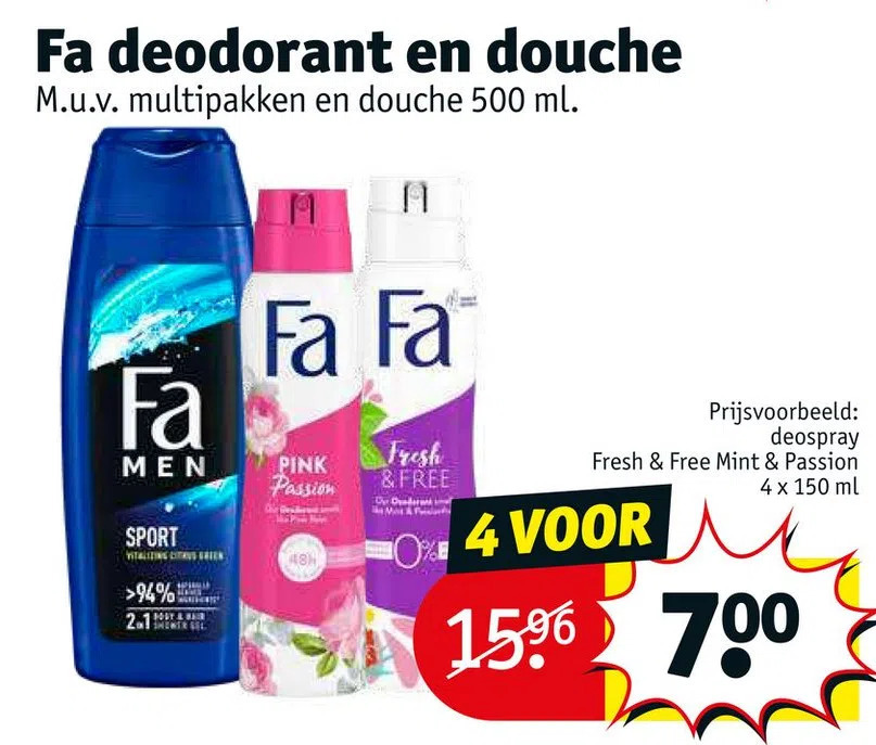 Fa deodorant en douche aanbieding bij Kruidvat