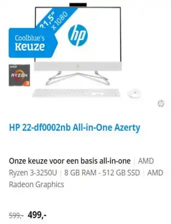 Coolblue HP 22-df0002nb All-in-One Azerty aanbieding