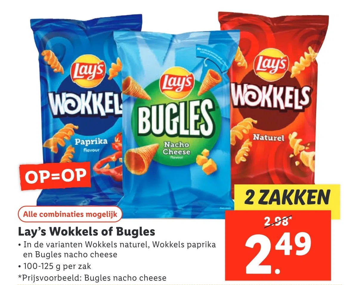 Lay's wokkels of bugles aanbieding bij Lidl