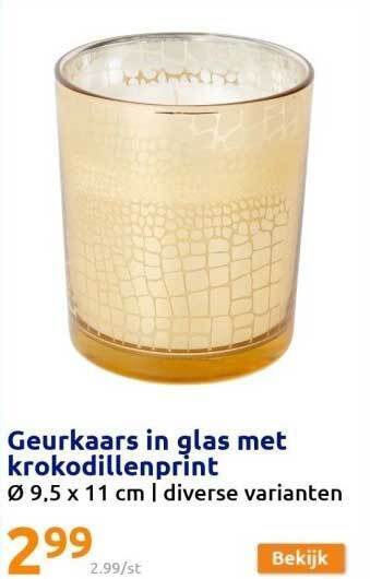 Action Geurkaars in glas met krokedillenprint aanbieding